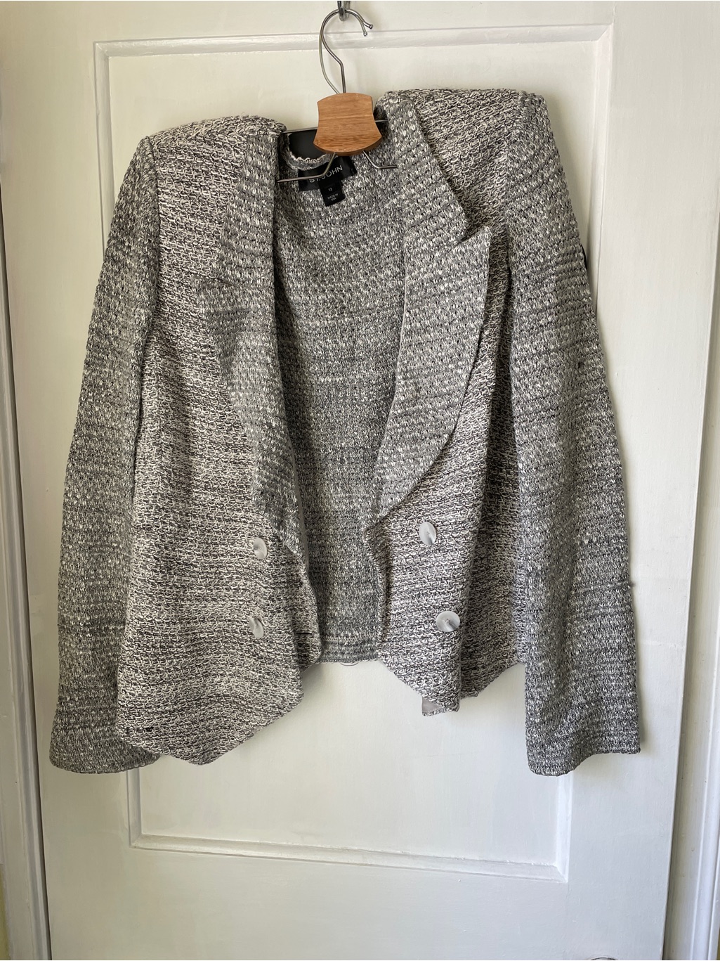 St. John Heathered Gray Open-Front Knit Blazer